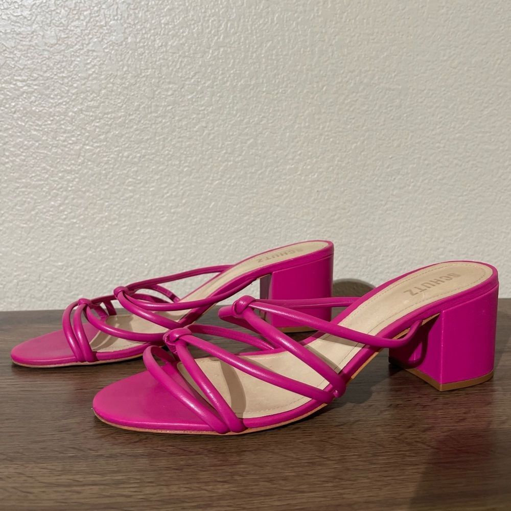 SCHUTZ Pink Strappy Block Heel Sandals